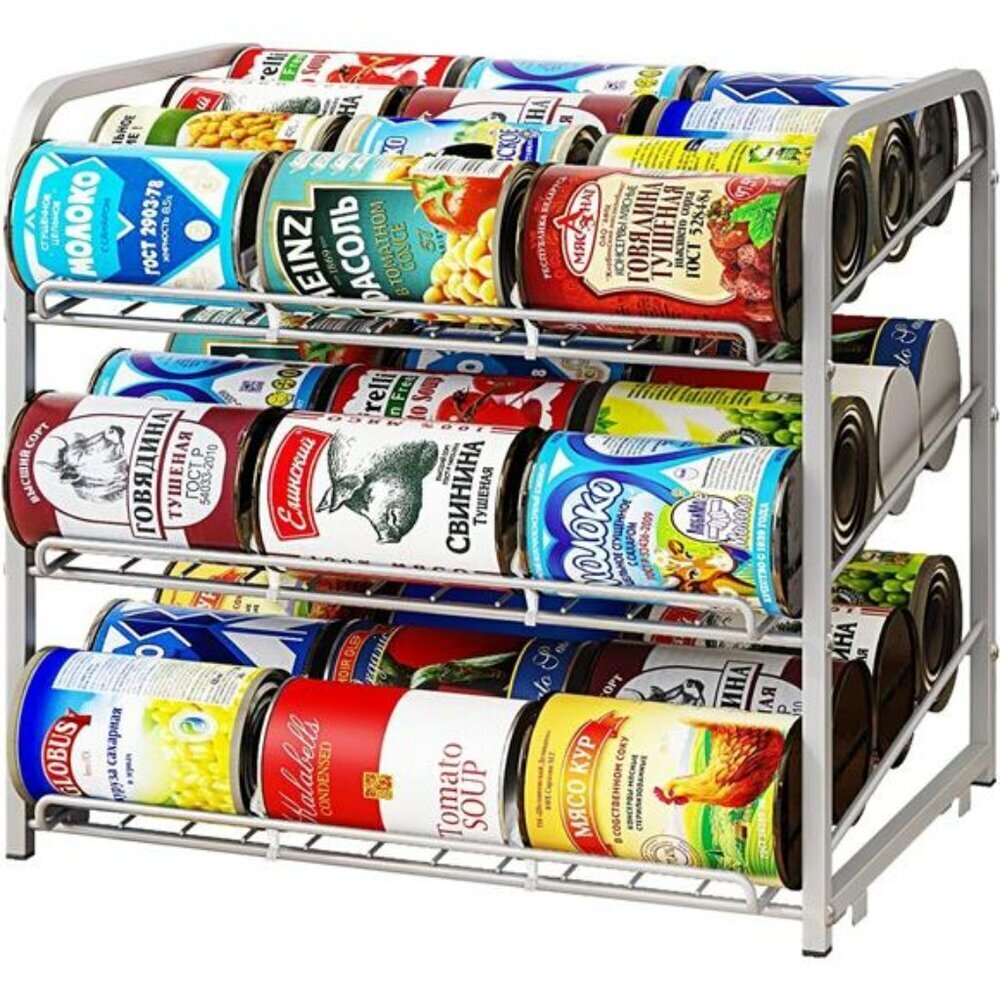 AIYAKA Stackable Can Rack Organizer 3 Tier Pantry Cabinet Food Storage Shelf
